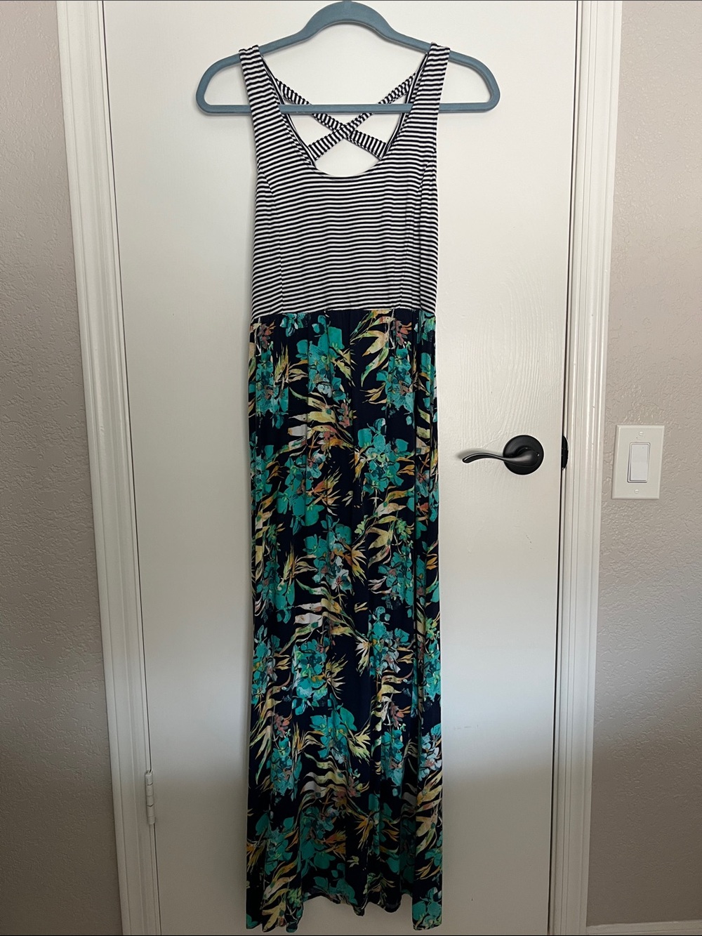 Striped Tank & Floral Maxi Dress in Teal and blue